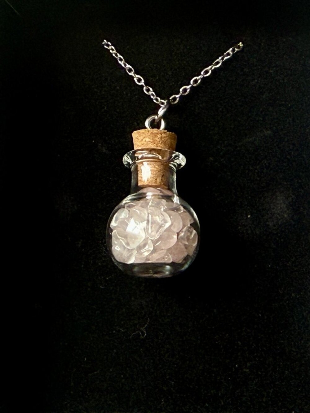 Rose Quartz Chip LOVE Potion Bottle Necklace